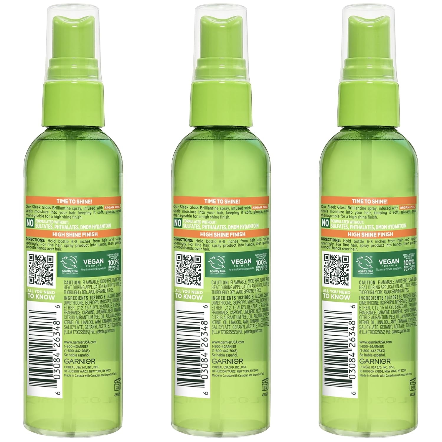 Garnier Fructis Style Brilliantine Shine Glossing Spray for High Shine Finish, Argan Oil, 3 Fl Oz, 3 Count (Packaging May Vary)