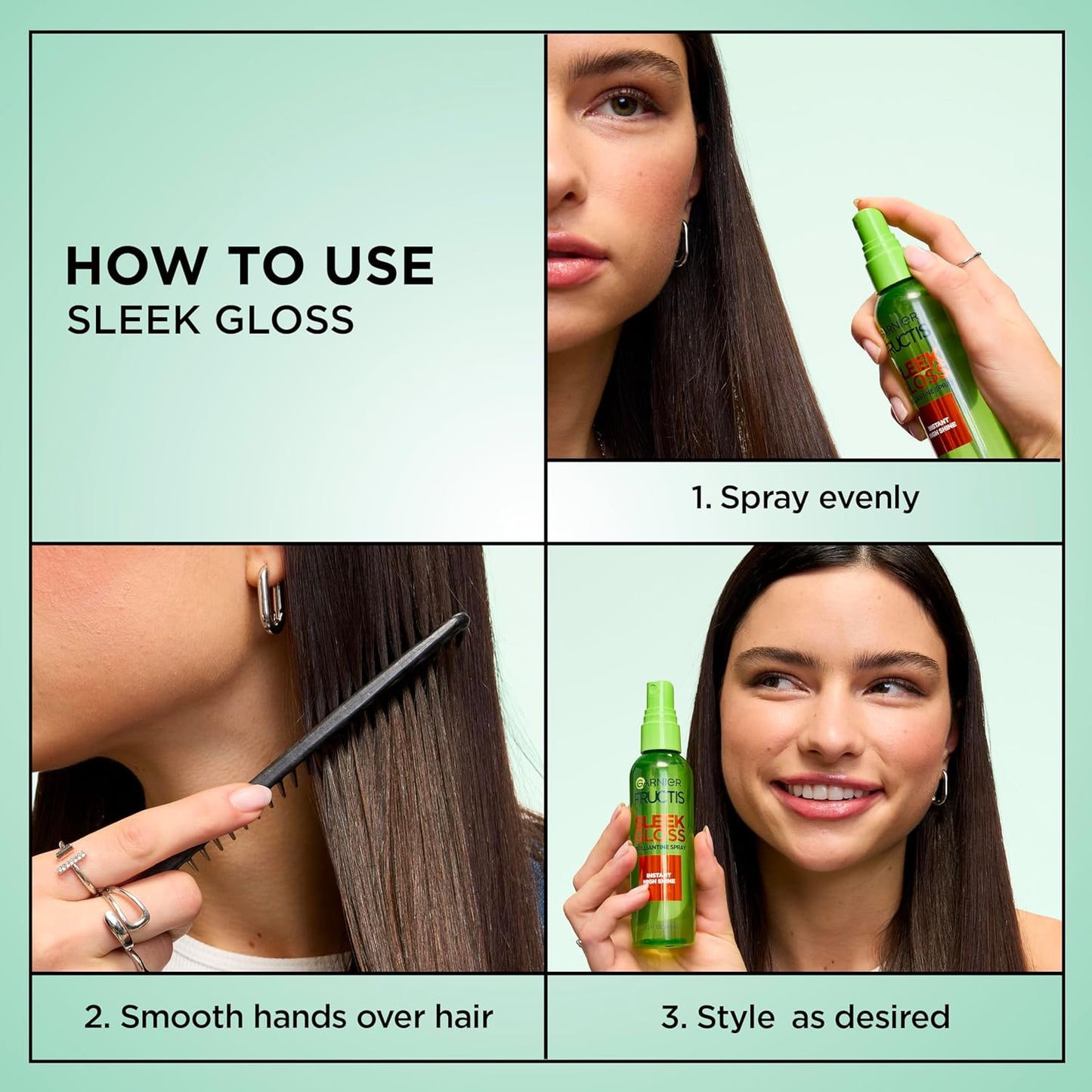 Garnier Fructis Style Brilliantine Shine Glossing Spray for High Shine Finish, Argan Oil, 3 Fl Oz, 3 Count (Packaging May Vary)